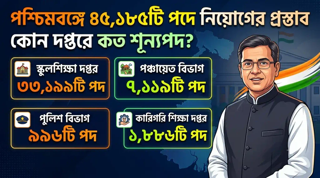 পশ্চিমবঙ্গে ৪৫,১৮৫টি পদে নিয়োগের প্রস্তাব, কোন দপ্তরে কত শূন্যপদ?